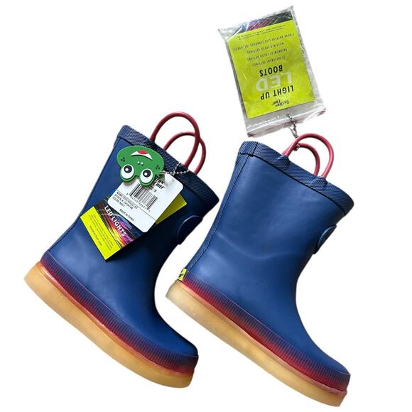 New Western Chief Kids LED Light-Up (w usb cord) Rain Boot Size 9 Kids, Navy/Red - Picture 2 of 5